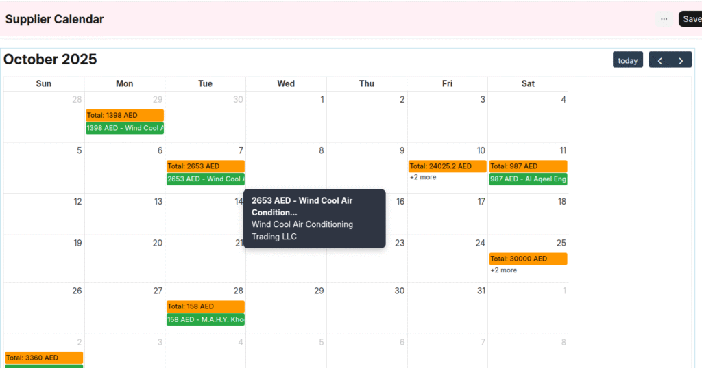 Supplier Calendar